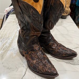 Men's Brown Embossed Leather Western Boots